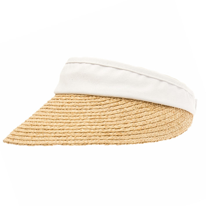 Raffia Bill Sun Visor with White Cotton Band - Boardwalk Style Visor Cap Boardwalk Style Hats DA1822-WHT White