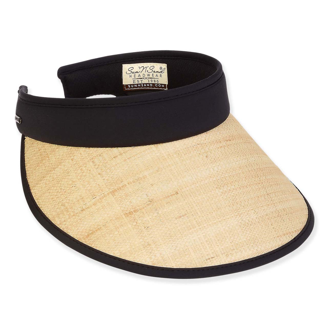Raffia Straw Slip-On Sun Visor Trimmed with Fabric - Sun 'N' Sand Hats Visor Cap Sun N Sand Hats HH3378B Black