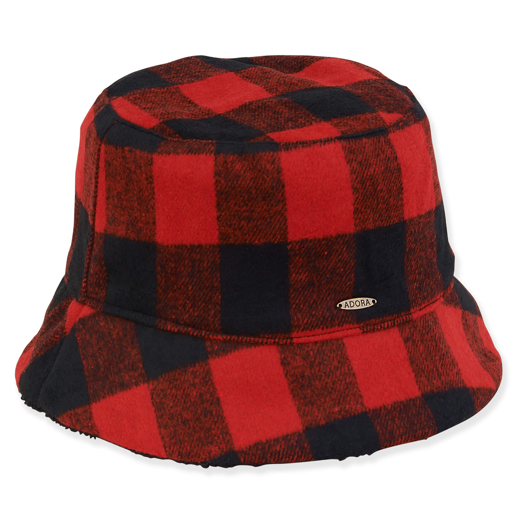 Petite Reversible Buffalo Plaid Bucket Hat with Berber - Adora® Hats