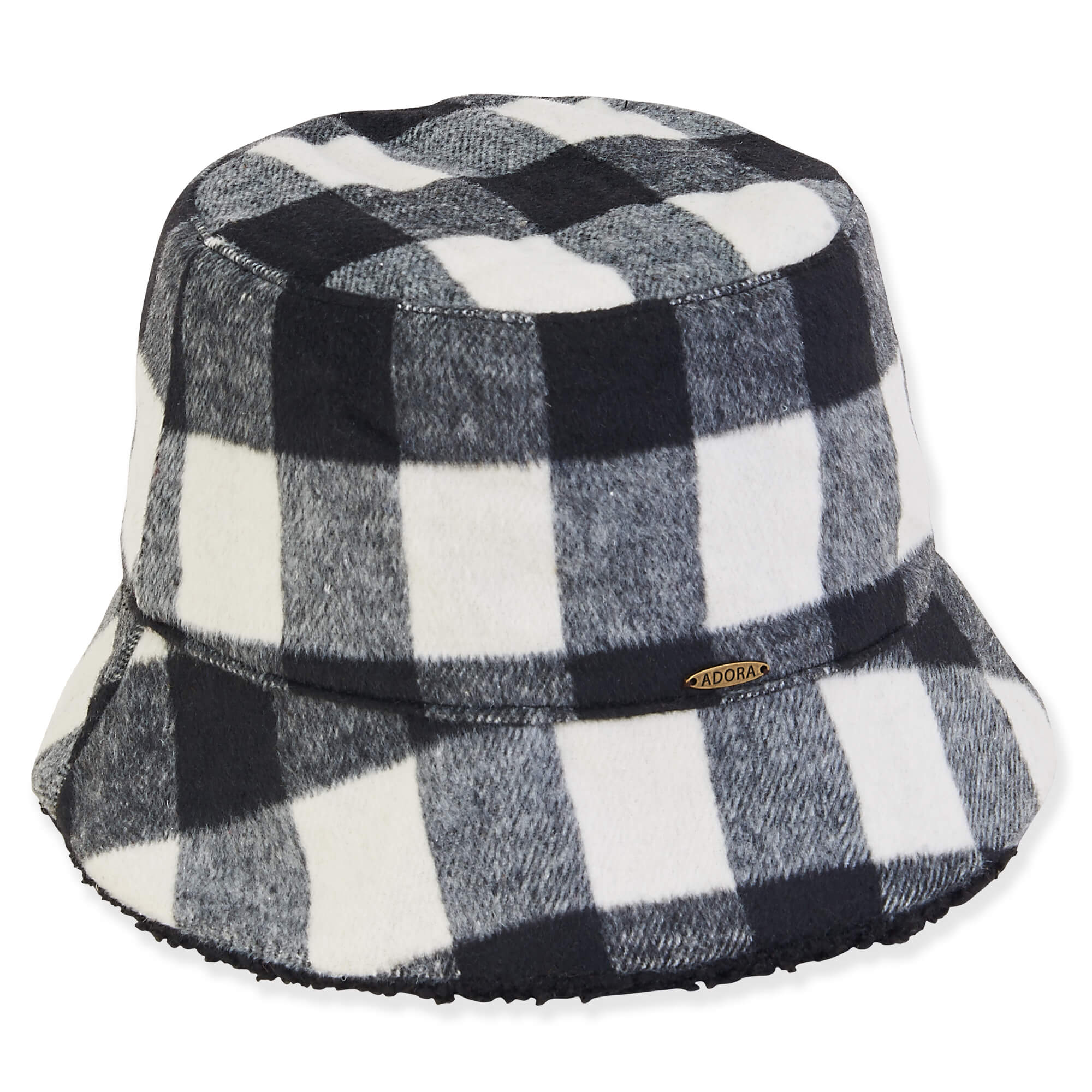 Petite Reversible Buffalo Plaid Bucket Hat with Berber - Adora® Hats