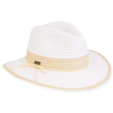 Ribbon Summer Safari Hat with Straw Trim - Sun'N'Sand Hats Safari Hat Sun N Sand Hats HH2867A White OS (57 cm) 