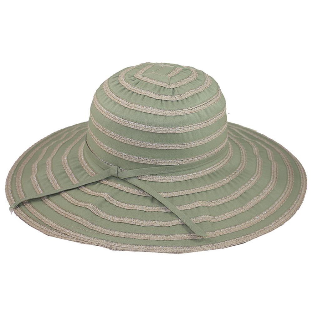 Ribbon and Crochet Stripe Sun Hat Floppy Hat Jeanne Simmons WSRP550SG Sage  