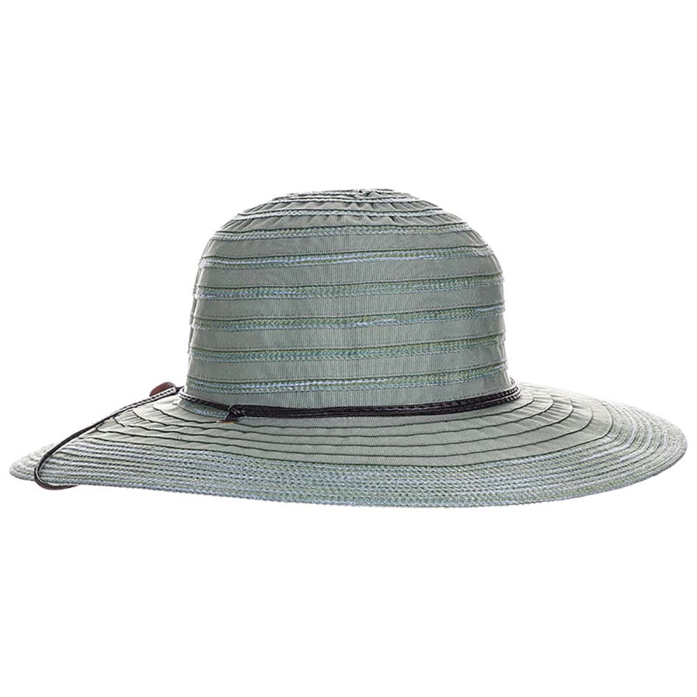 Ribbon and Straw Sun Hat with Chin Cord - Scala Hat Wide Brim Sun Hat Scala Hats LC847-SAGE Sage  