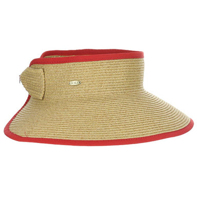 Roll Up Wrap Around Visor Hat with Bow - Scala Hats Visor Cap Scala Hats LP350-RED Red OS 