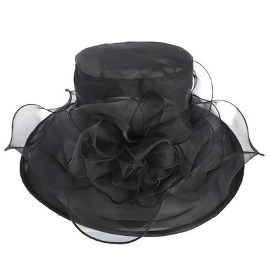 Ruffle Edge Flower Center Derby Hat - Something Special Hats Dress Hat Something Special LA HTO2706BK Black  