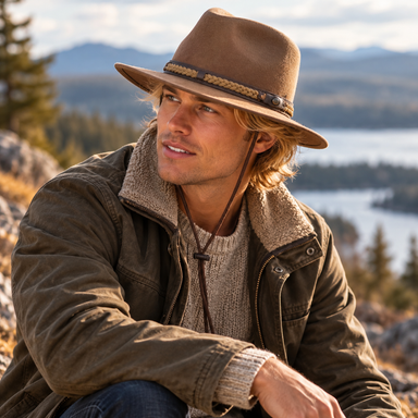 Sutherland Four Seasons Wool Felt Safari Hat with Chin Cord - Scala Hats Safari Hat Scala Hats