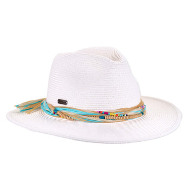 Safari Hat with Colorful Raffia and Wood Beads Band - Sun'N'Sand Hats Safari Hat Sun N Sand Hats HH3496A White OS (58 cm)