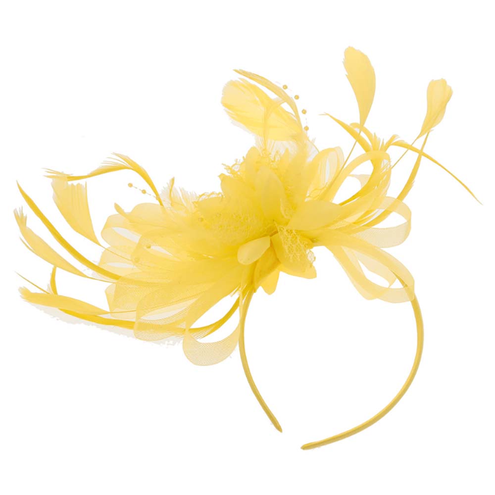 Satin Floral Fascinator Headband - Sophia Collection Fascinator Something Special LA hth2309yw Yellow  