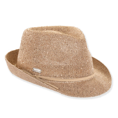 Sequin Speckled Knit Fedora for Women - Sun 'N' Sand Hats Fedora Hat Sun N Sand Hats HH3567B Tan OS (58 cm)