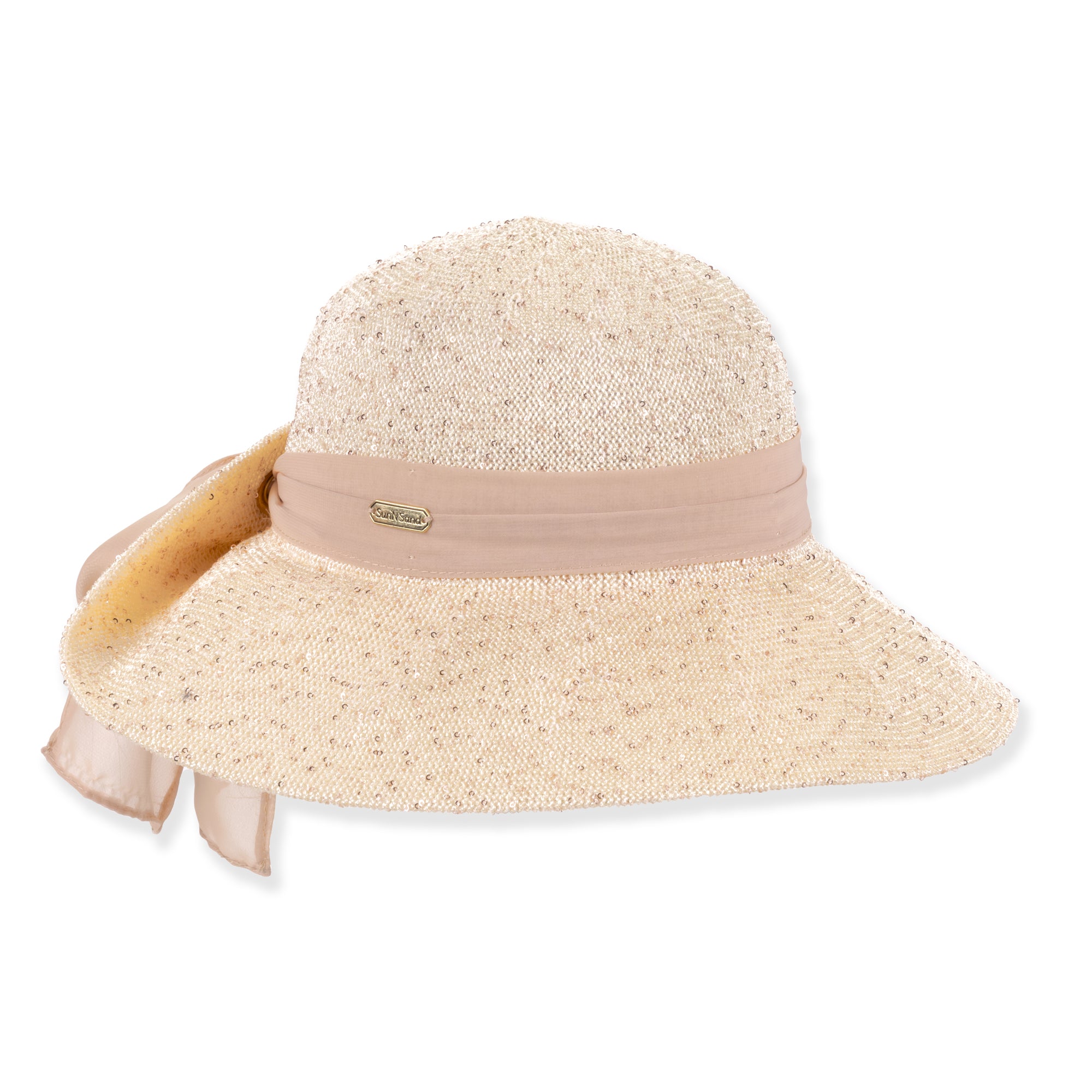 Sequin Knit Pinned Up Back Facesaver Hat - Sun 'N' Sand Hats Facesaver Hat Sun N Sand Hats HH3579A Beige OS (58 cm)
