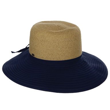Shapeable Ribbon Brim Sun Hat with Straw Crown - Scala Hats Wide Brim Hat Scala Hats SCA11855-NAVY Navy