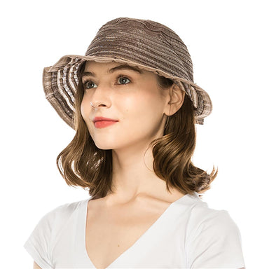 Sheer Ribbon Cloche Hat with Striped Brim and Bow - Boardwalk Style Cloche Boardwalk Style Hats    
