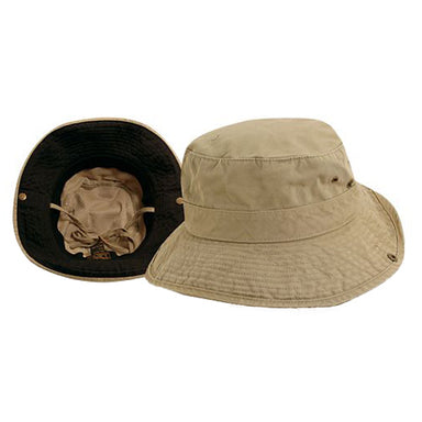 Side Snap Garment Washed Twill Boonie Hat - DPC Kids Bucket Hat Dorfman Hat Co. C868-KHBK Khaki / Black XS (53 cm)