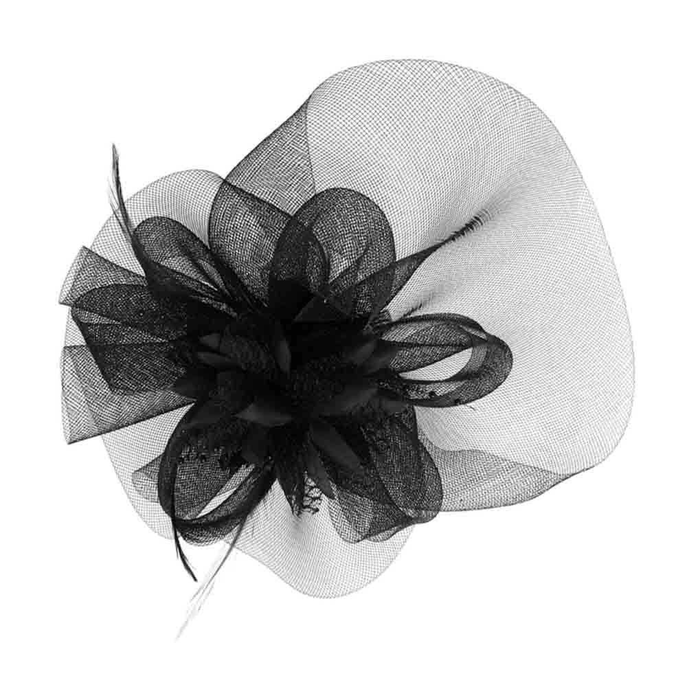 Silk Flower Center Tulle Fascinator - Something Special Fascinator Something Special LA HTH2723BK Black  