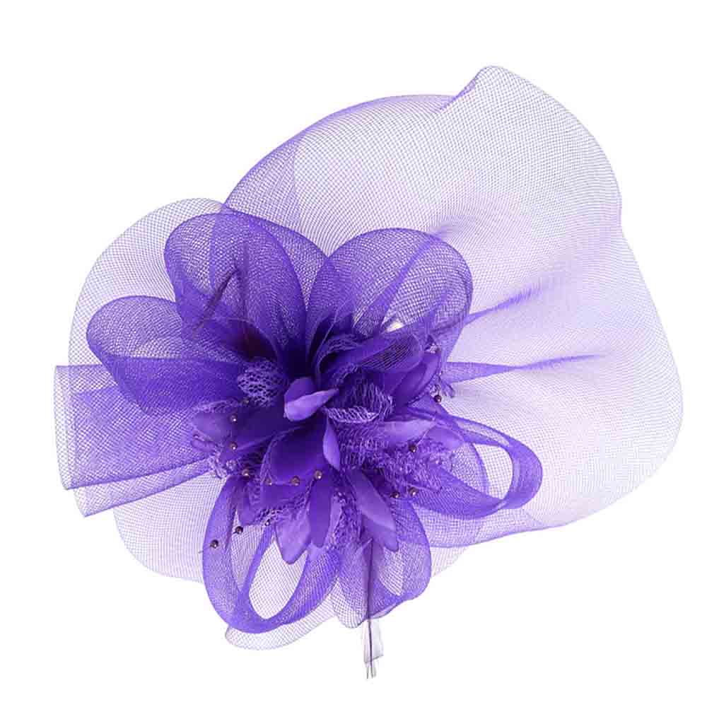 Silk Flower Center Tulle Fascinator - Something Special Fascinator Something Special LA HTH2723PP Purple  