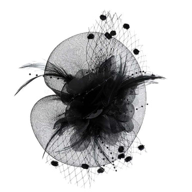 Silk Flower and Dotted Netting Fascinator - Something Special Fascinator Something Special LA HTH2722-BLK Black  