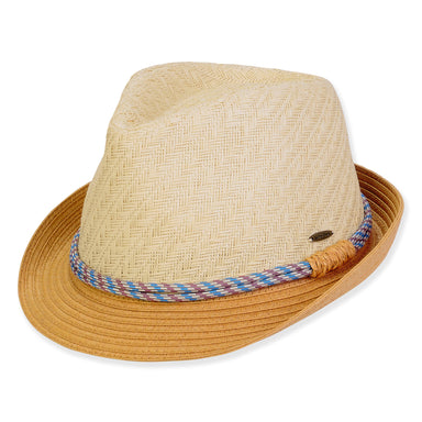Small Size Two Tone Fedora Hat - Sunny Dayz™ Fedora Hat Sun N Sand Hats HK519 Natural Small (54 cm)