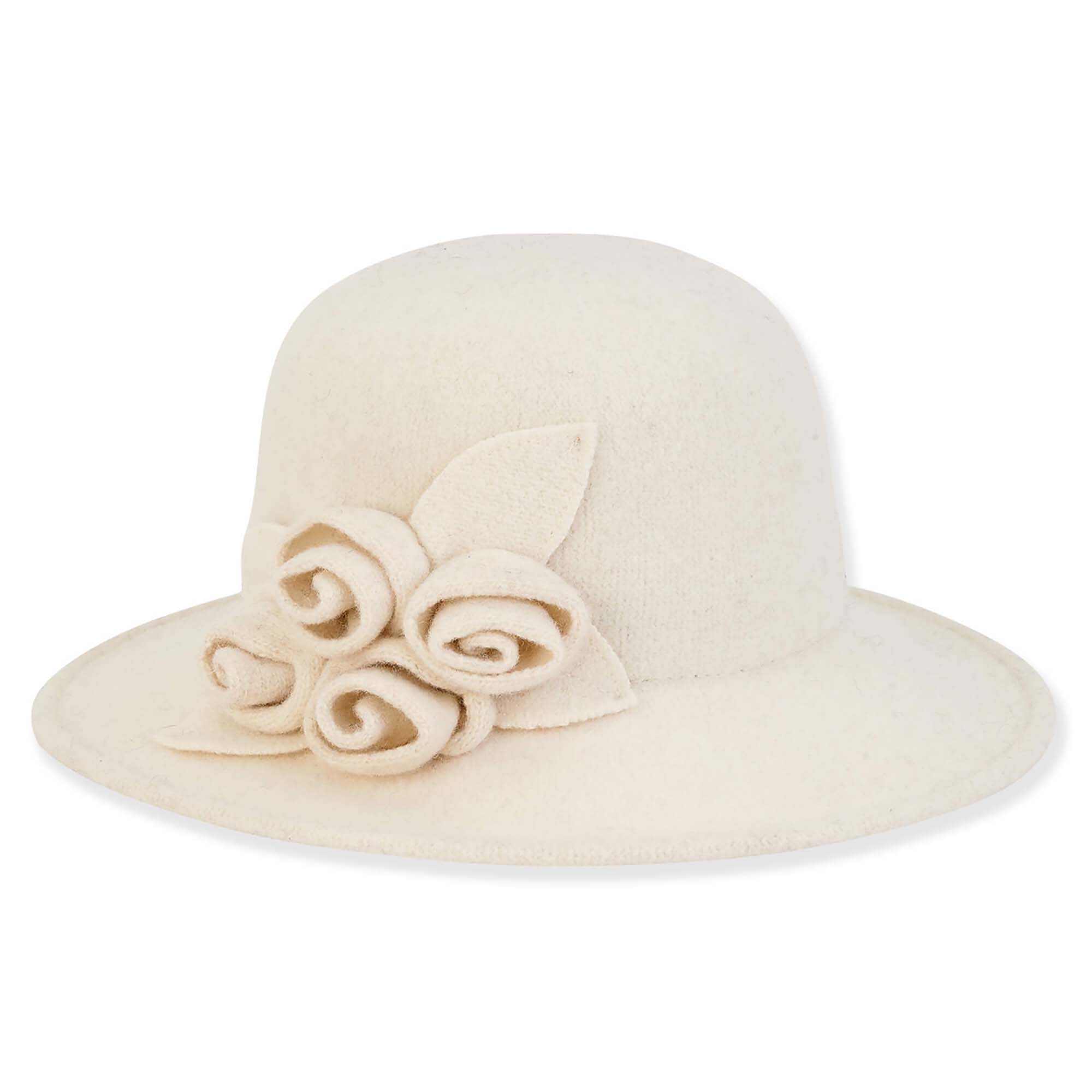 Soft Wool Hat with Rosettes - Adora Hats Cloche Adora Hats AD1433C Ivory Medium (57 cm) 