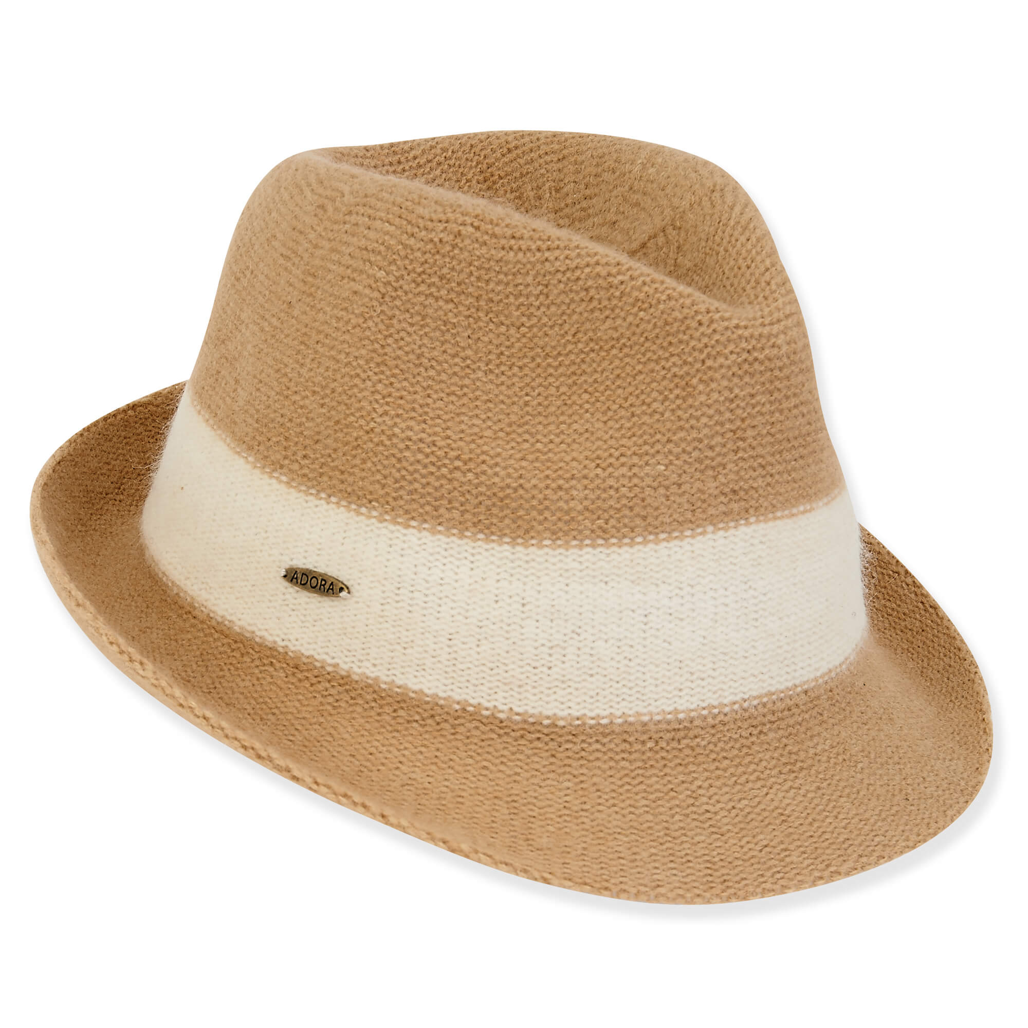 Soft Wool Two Tone Fedora Hat - Adora® Hats Fedora Hat Adora Hats AD1455B Tan OS (57 cm)