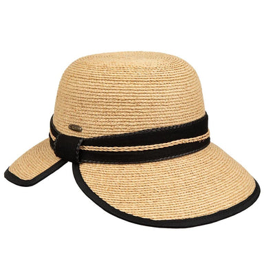 Split Back Raffia Cloche with Black Band - Karen Keith Hats Cloche Great hats by Karen Keith FW36 Natural