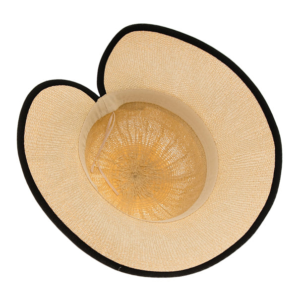 Sun Hat / Beach Hat - Natural straw with brown trim accent bow back pony split Woven Straw Sun Hat with Split Brim for Women - UV  main image 2