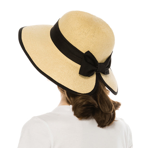 Split Back with Bow Bangkok Straw Sun Hat - Boardwalk Hats Wide Brim Hat Boardwalk Style Hats