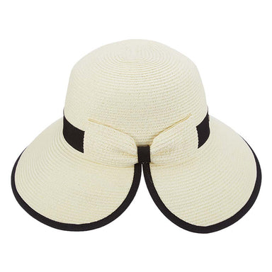 Split Brim Sun Hat with Straw Bow - Scala Collection Hats Wide Brim Hat Scala Hats LP170-IVO Ivory Medium (57 cm) 