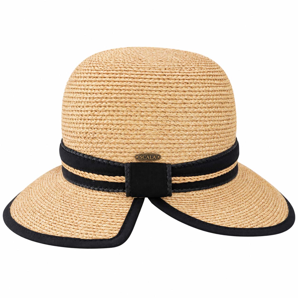 Split Back Raffia Cloche with Black Band - Karen Keith Hats