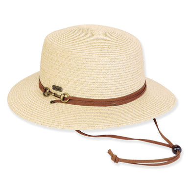 Straw Boater Hat with Chin Cord - Sun 'N' Sand Hats Bolero Hat Sun N Sand Hats HH3266A Beige Medium (57 cm)