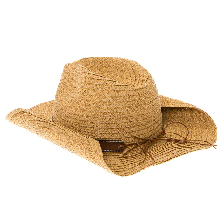 Straw Cowboy Hat with Gem Band UPF 50+ Sun Protection Wide Brim Straw Cowboy Hat with Rhinestone Gem Band - Boardwalk Hats  main image 2