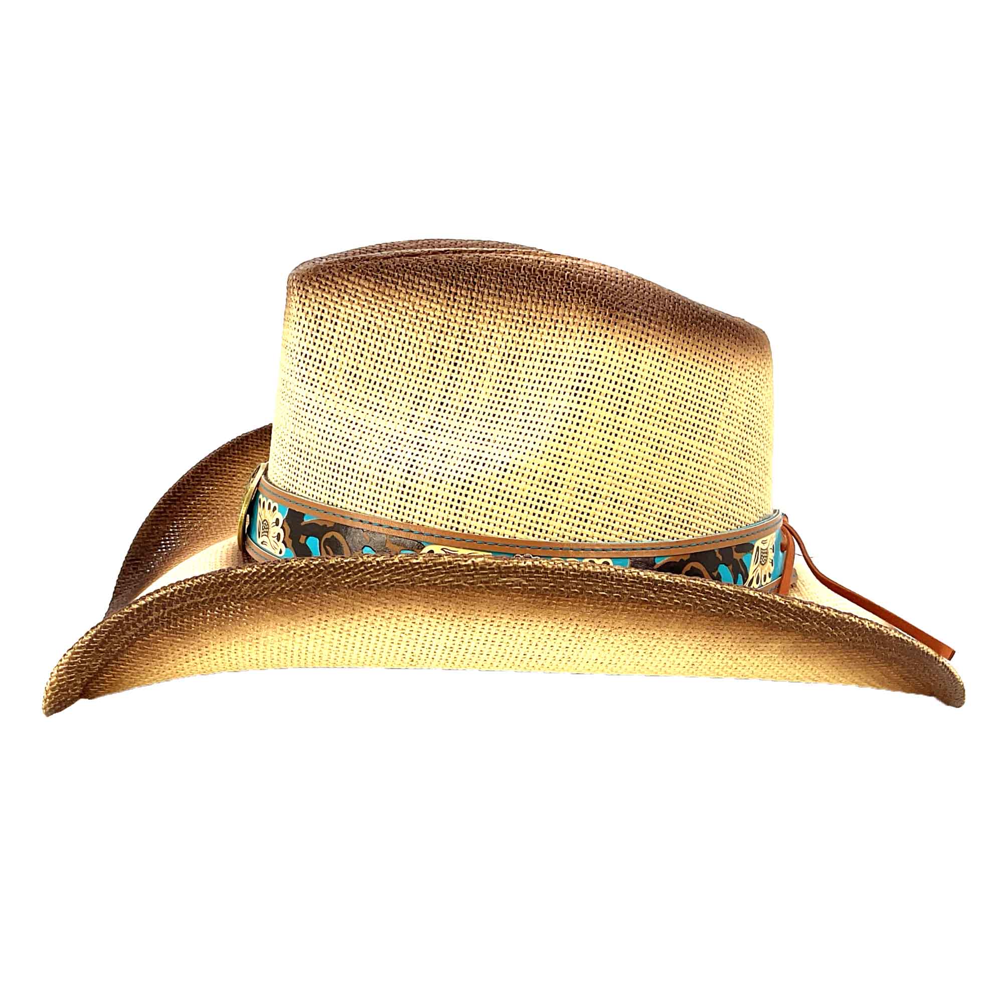 Straw Cowboy Hat with Turquoise Band and Concho - Milani  display picture 2