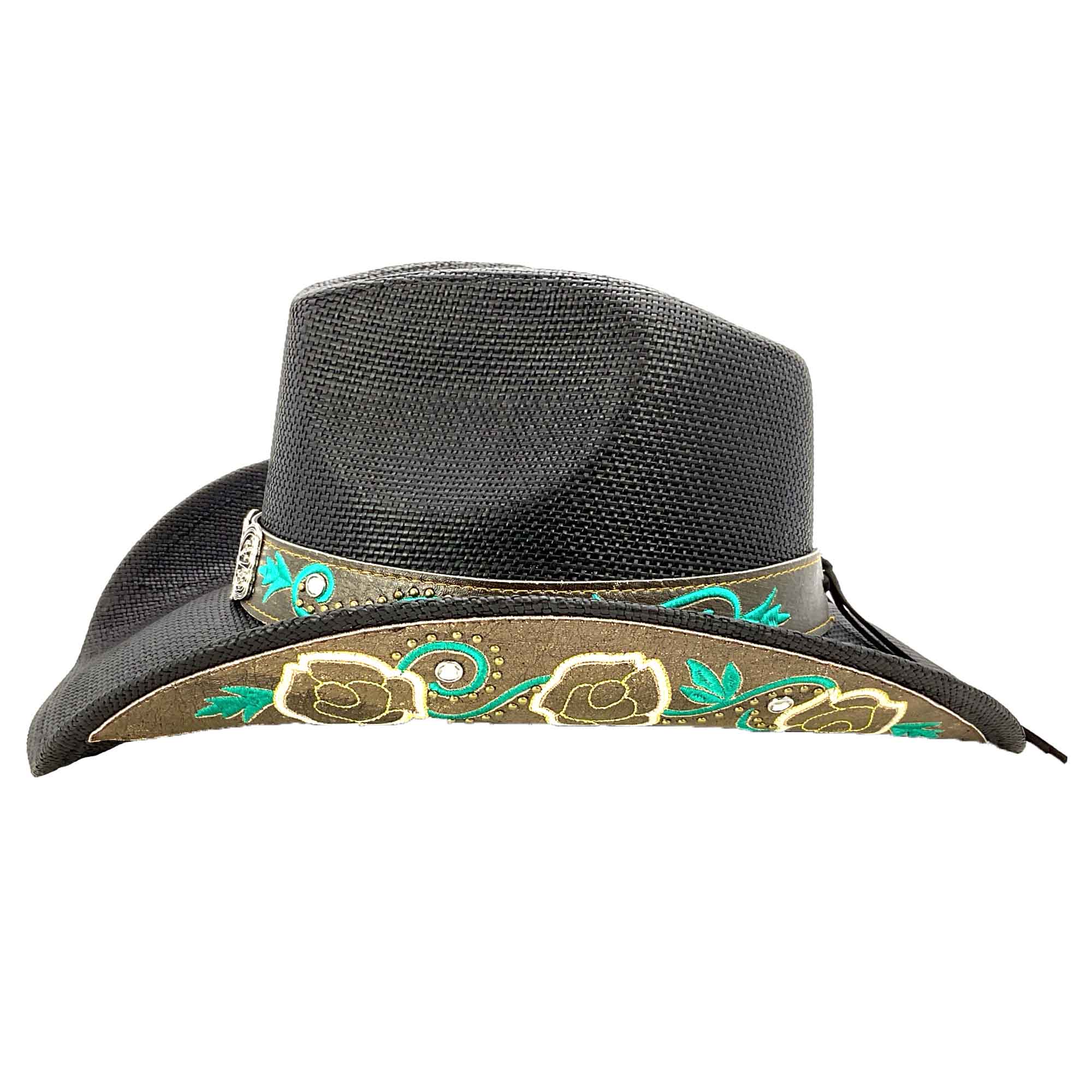 Straw Cowboy Hat with Turquoise Embroidered Band - Milani  display picture 3