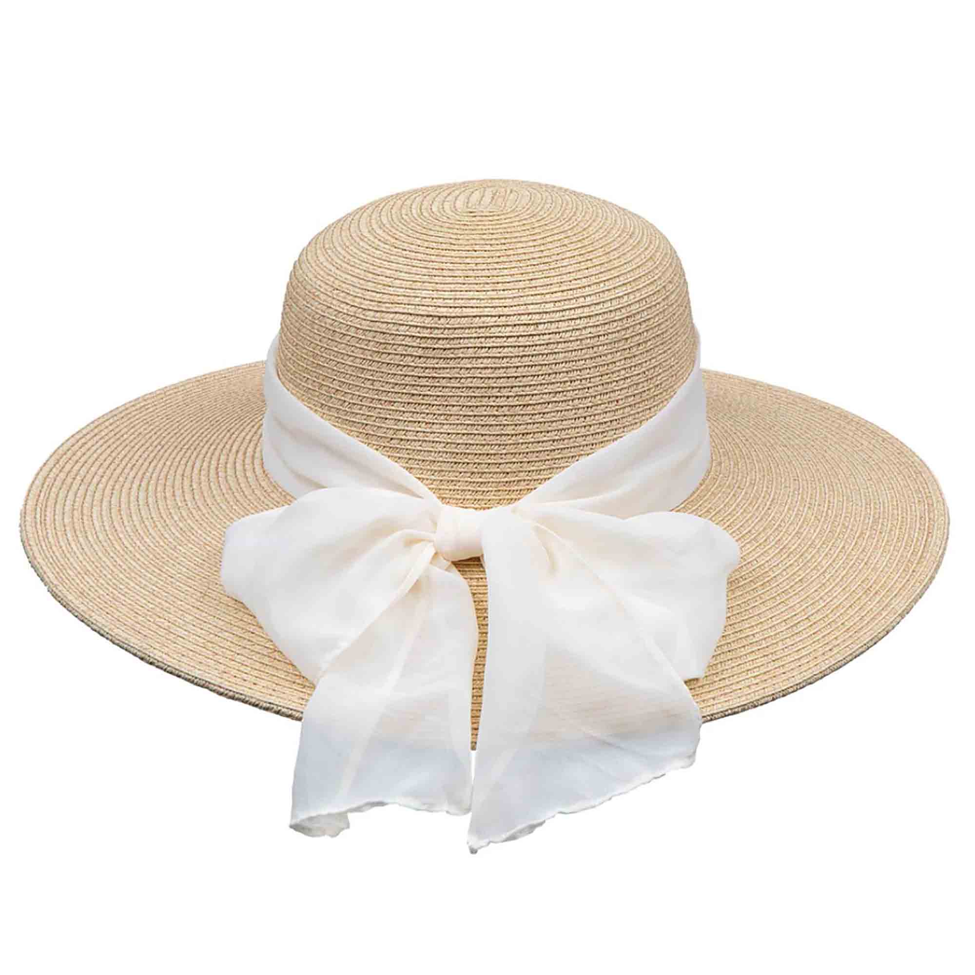 Straw Sun Hat with Chiffon Bow - Karen Keith Hats Wide Brim Sun Hat Great hats by Karen Keith BT31-N Natural / Ivory M/L (58.5 cm)