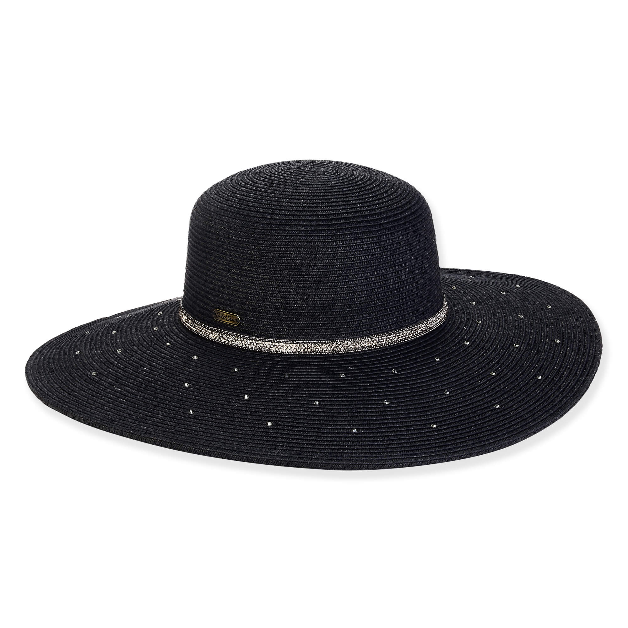Straw Sun Hat with Rhinestone Studded Brim - Sun