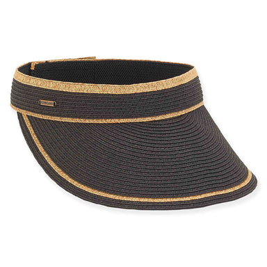 Straw Sun Visor with Contrast Trim - Sun 'N' Sand Hats Visor Cap Sun N Sand Hats HH2742B Black