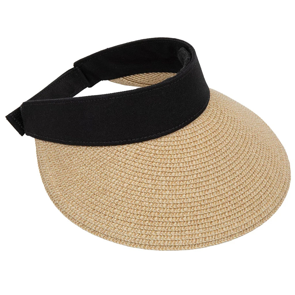 Straw Sun Visor with Fabric Band, 4" Bill, XS-L Size - Karen Keith Hats Visor Cap Boardwalk Style Hats BT88-B Natural