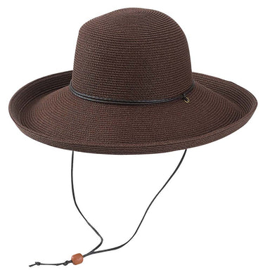 Straw Up Brim Hat with Chin Cord - Jeanne  Simmons Hats Kettle Brim Hat Jeanne Simmons JS8595BN Brown Medium (57 cm) 