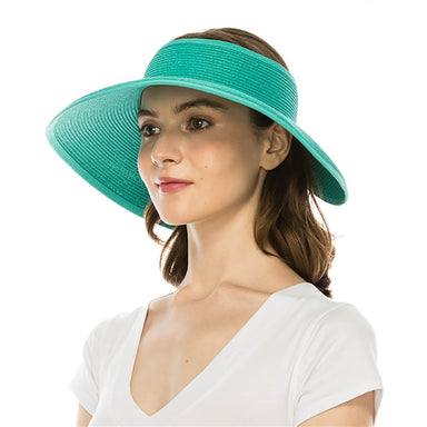 Straw Wrap Around Sun Visor Hat in Bright Colors - Boardwalk Style Visor Cap Boardwalk Style Hats DA148-TEAL Teal  