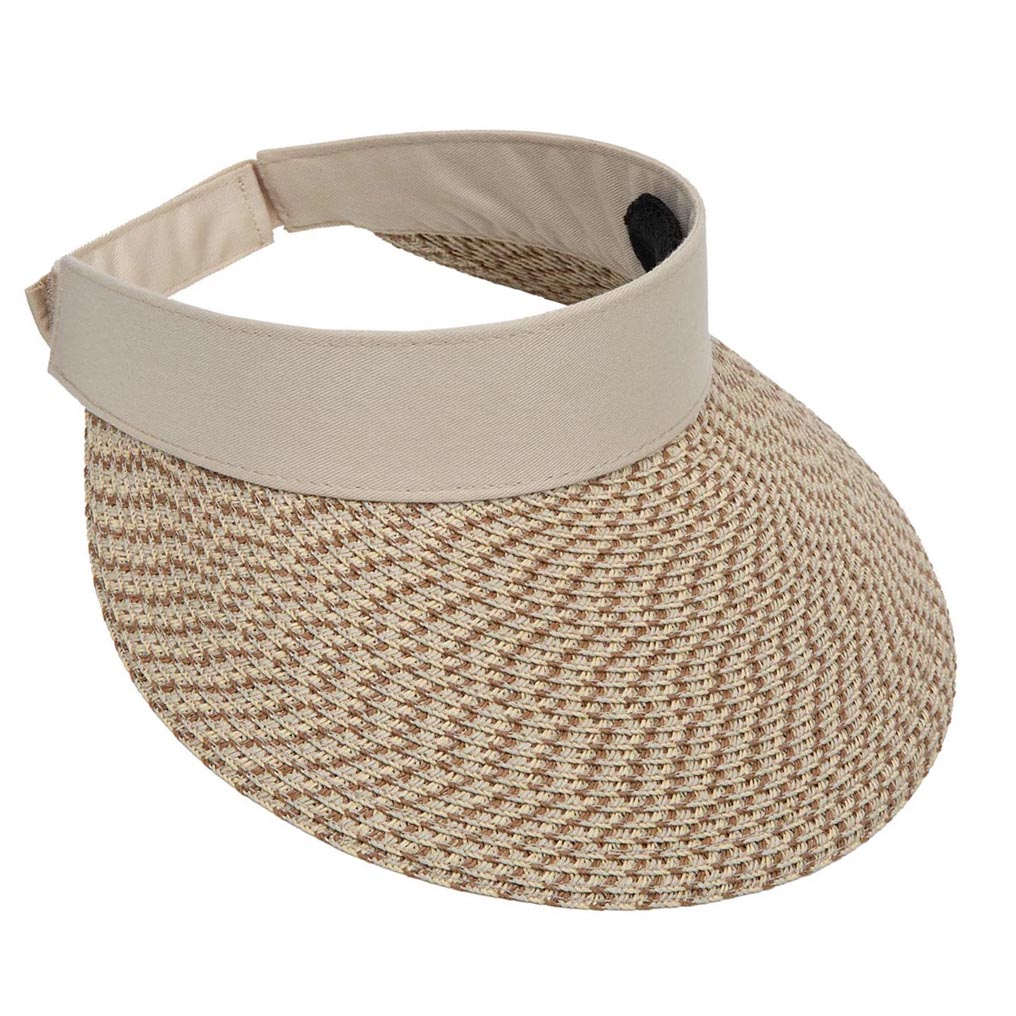 Straw Sun Visor with Fabric Band, 4" Bill, XS-L Size - Karen Keith Hats Visor Cap Boardwalk Style Hats BT88-TN Tan Tweed