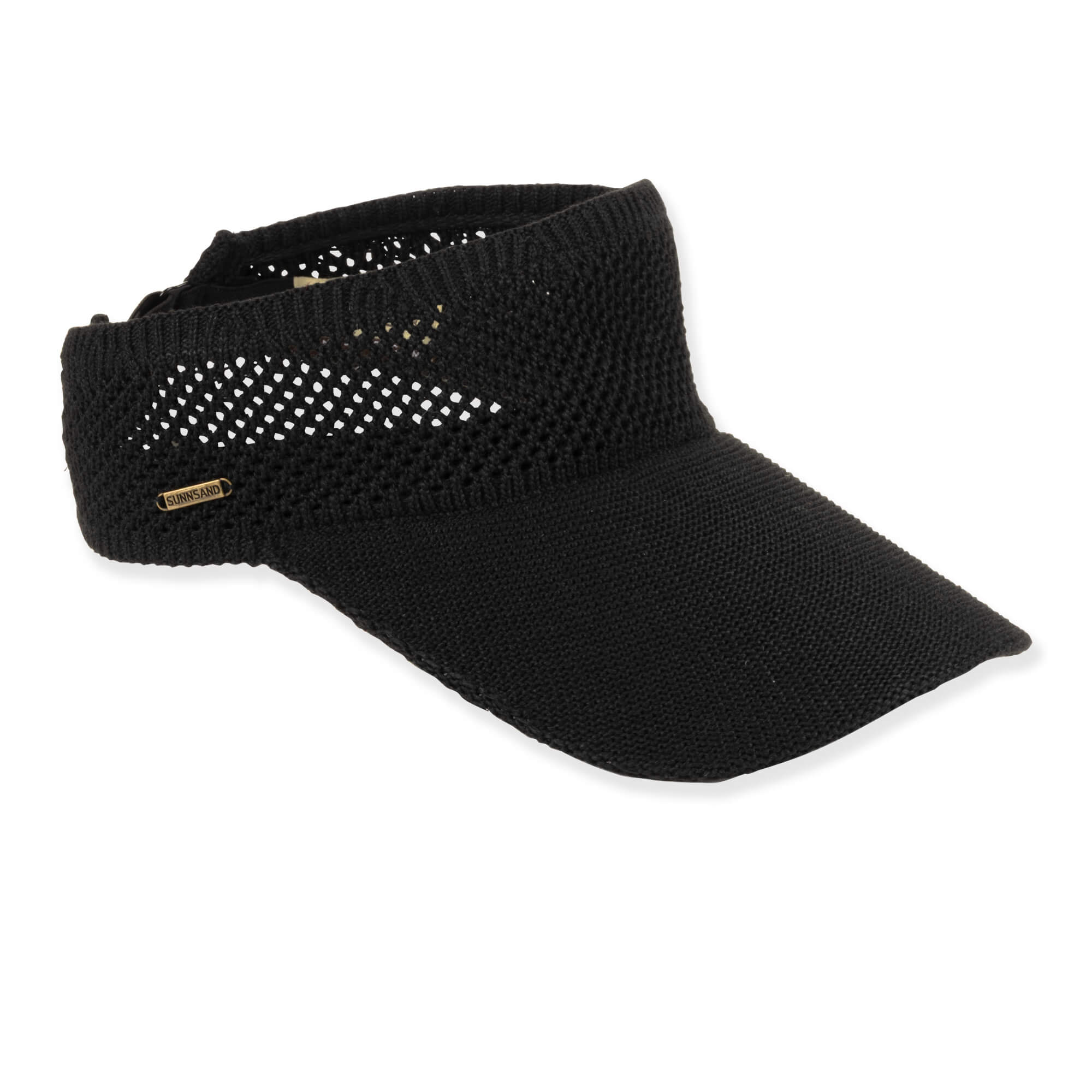 Stretchy Poly-Knit Band Sun Visor with Strap Closure - Sun 'N' Sand Hat Visor Cap Sun N Sand Hats HH3550B Black OS