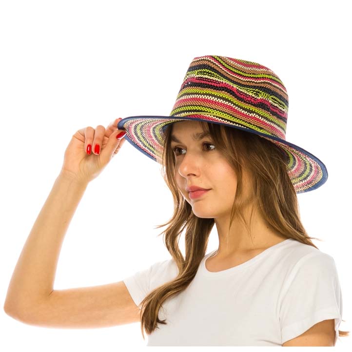 Striped Vibrant Colors Woven Bangkok Straw Hat - Boardwalk Style Safari Hat Boardwalk Style Hats