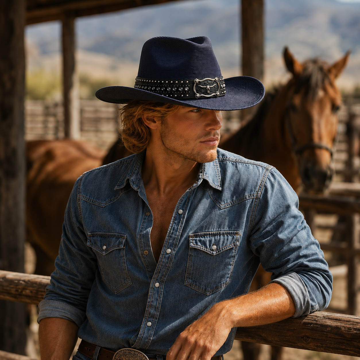 Studded Longhorn Western Straw Hat - Milani Cowboy Hats