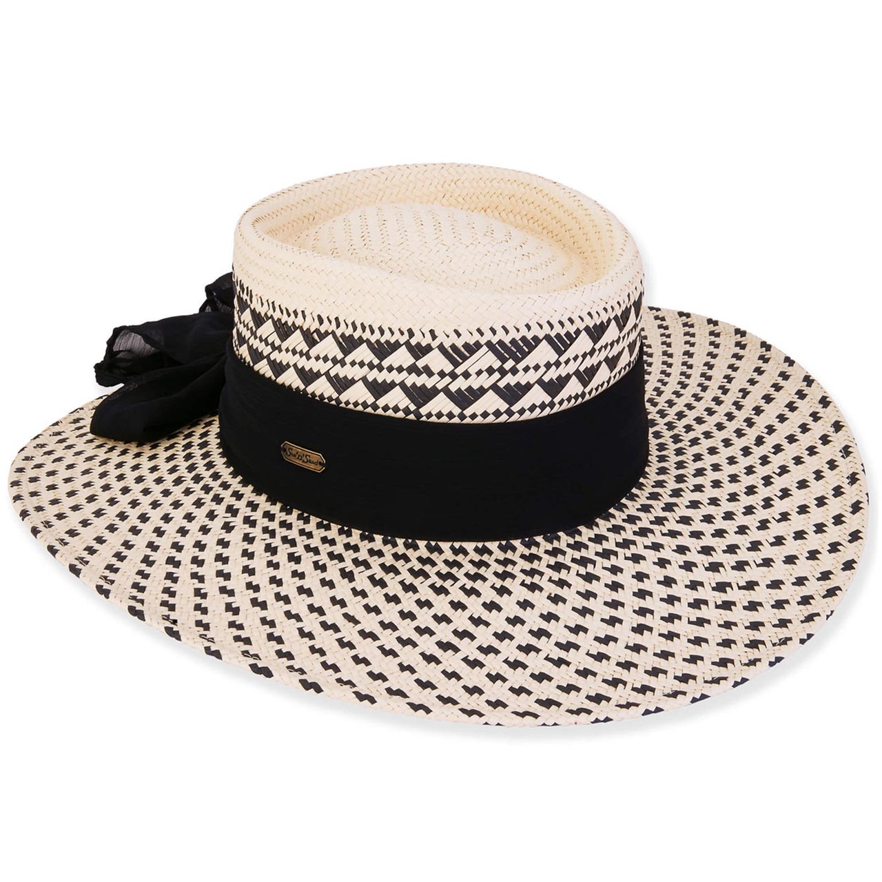 Stunning Wide Brim Ivory and Black Gaucho Hat - Sun 
