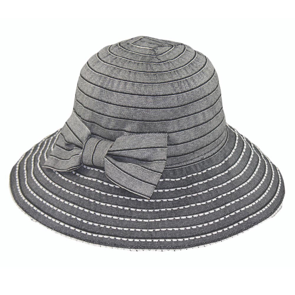 Sun Hat with Stitching Detail - Jeanne Simmons Hats Wide Brim Hat Jeanne Simmons Accessories js9208bk Black