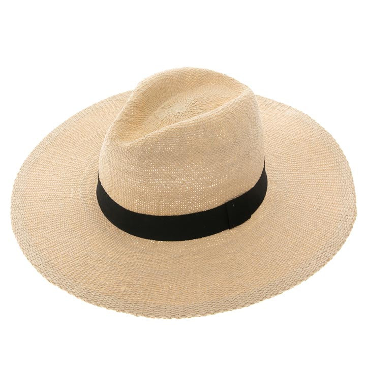 Textured Bangkok Toyo Wide Brim Panama Hat - Boardwalk Style Safari Hat Boardwalk Style Hats DA1895-Nttn Natural / Black Medium (57 cm)