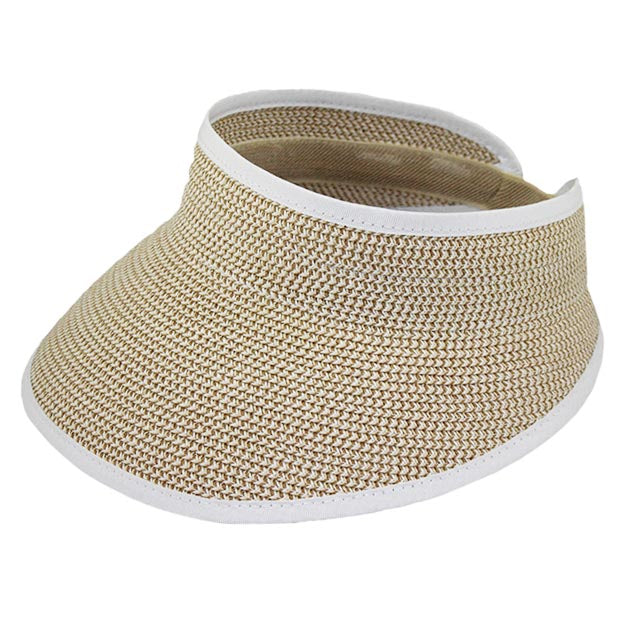 Tweed Braid Sun Visor with Elastic Closure by JSA Visor Cap Jeanne Simmons Accessories js6122wt White tweed