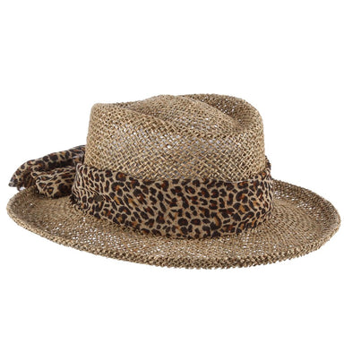 Twisted Seagrass Gambler Hat with Animal Print Bow - Scala Hats Gambler Hat Scala Hats LS106 Natural Medium (57 cm)