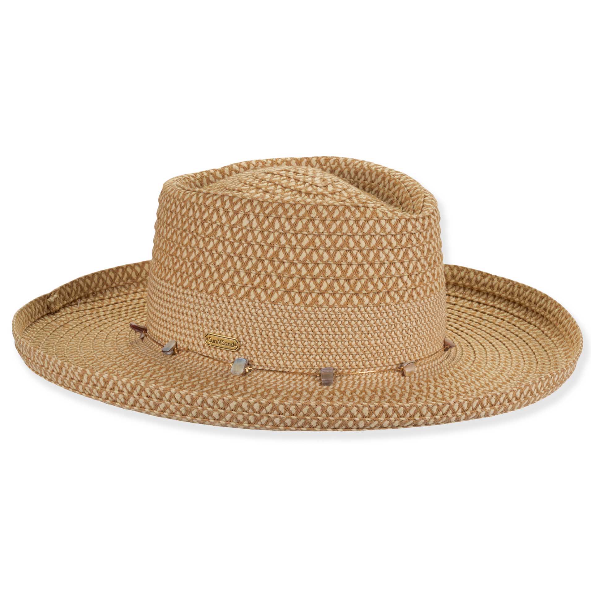 Two-Tone Straw Gambler Hat with Gold String - Sun 'N' Sand Hats