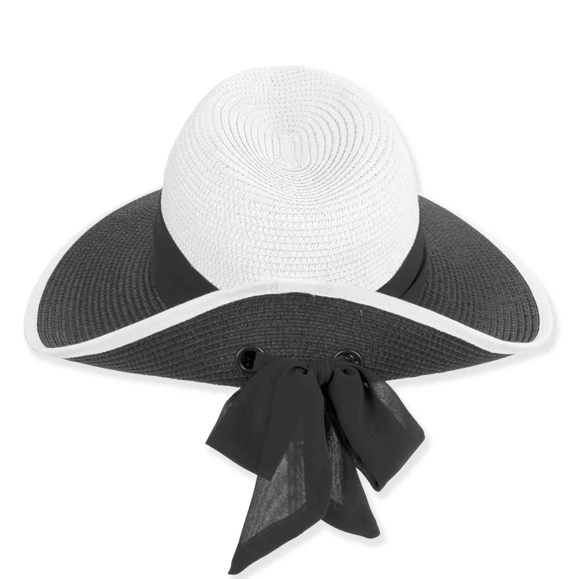 Two Tone Pinched Crown Hat with Pinned Up Back - Sun'N'Sand Hats Facesaver Hat Sun N Sand Hats HH3479B Black & White OS (57 cm)