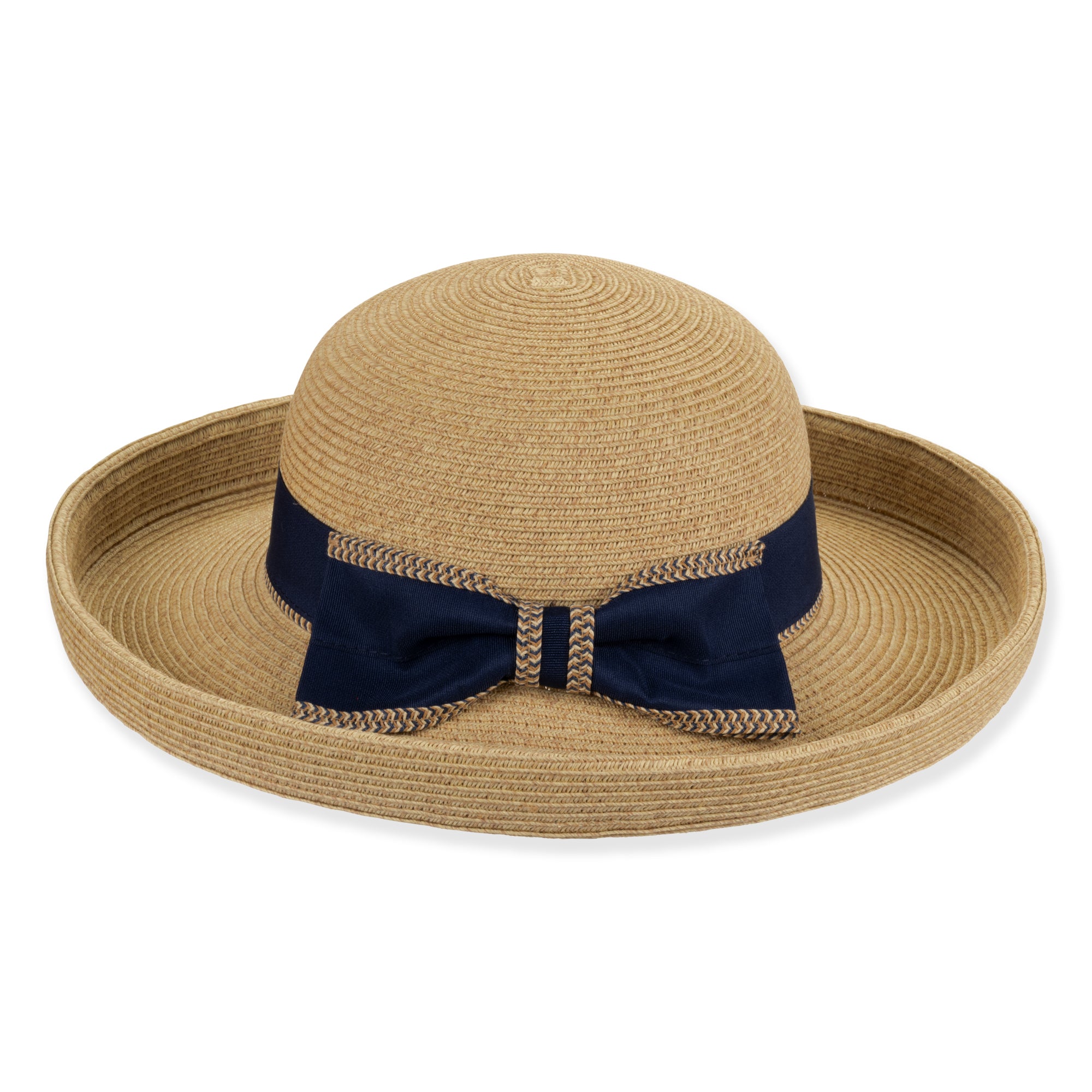 Up Turned Brim Straw Sun Hat with Bow - Sun 'N' Sand Hats Kettle Brim Hat Sun N Sand Hats HH3458A Natural Medium (57 cm)